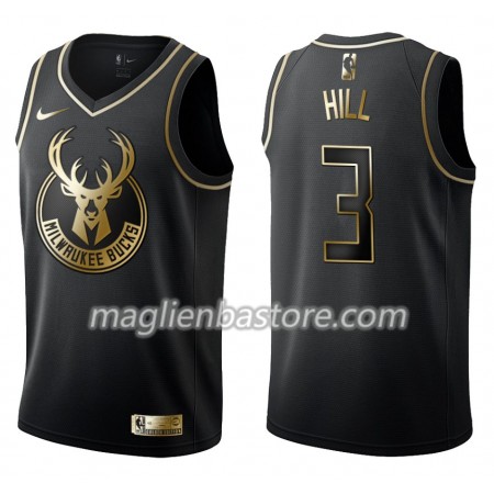 Maglia NBA Milwaukee Bucks George Hill 3 Nike Nero Golden Edition Swingman - Uomo
